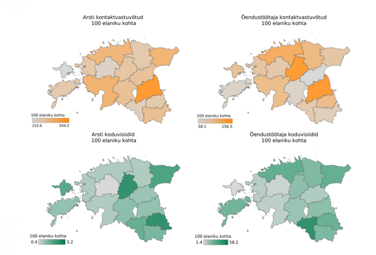 arstide ja õendustöötajate kontaktvastuvõtud ja koduvisiidid 